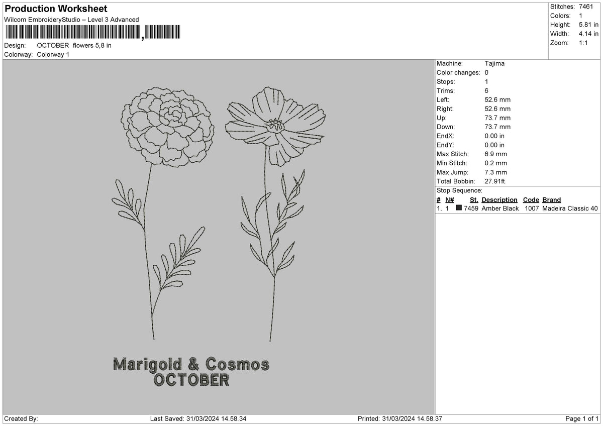 October Flo Embroidery File 6 sizes
