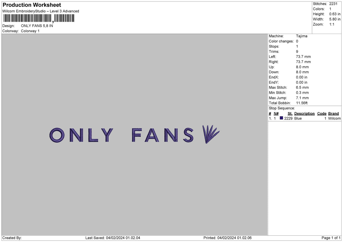Onlytext Embroidery File 6 sizes
