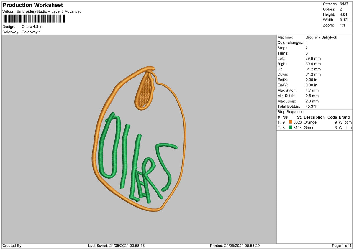 Oilers Embroidery File 6 sizes