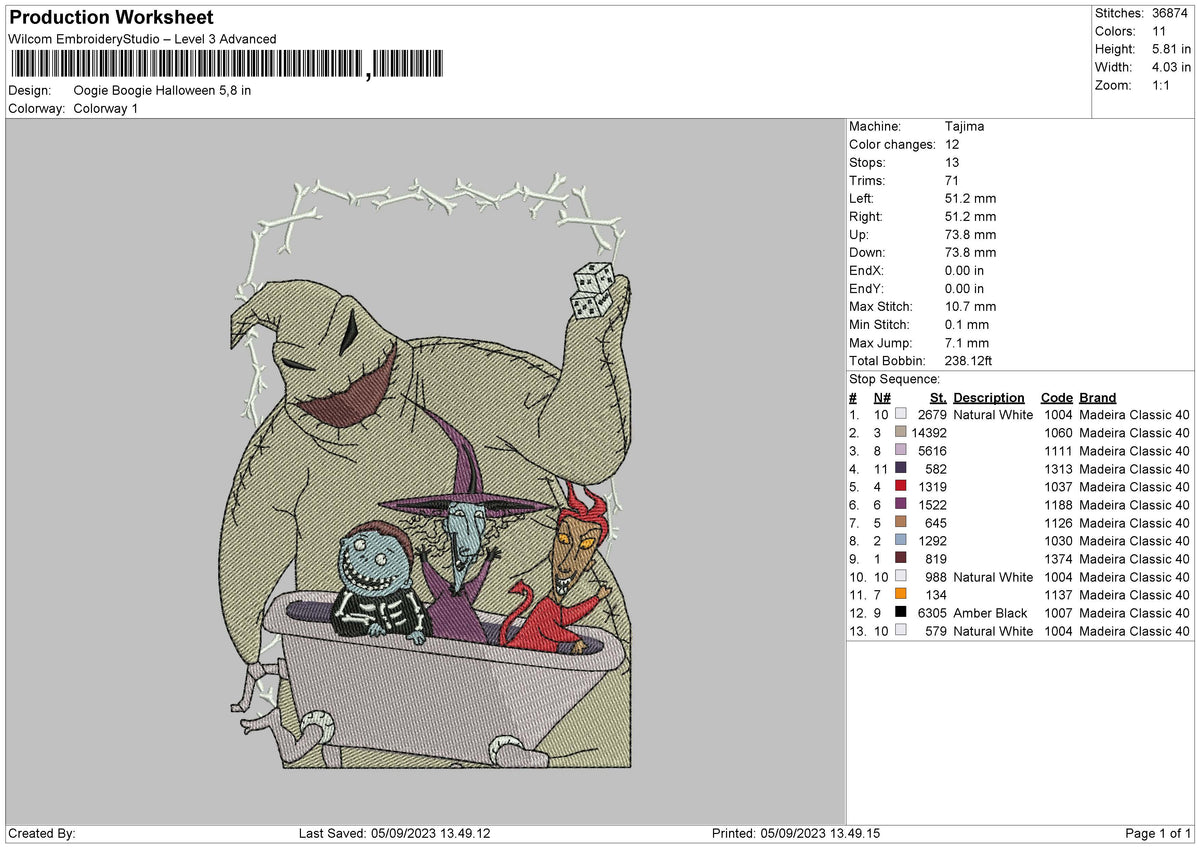 Oogie Halloween Embroidery File 6 sizes