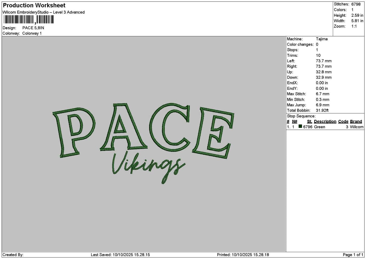 Pacetext Embroidery File 6 sizes
