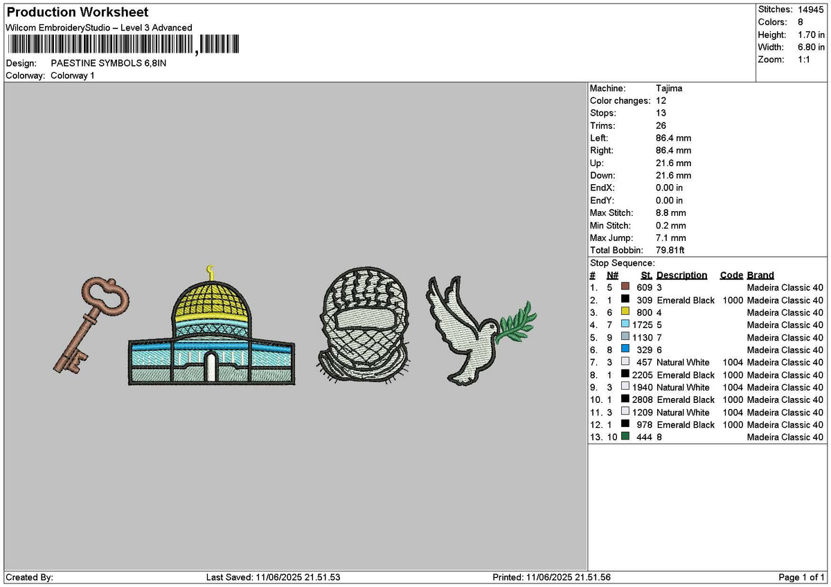 Palestine1106 Embroidery File 6 sizes