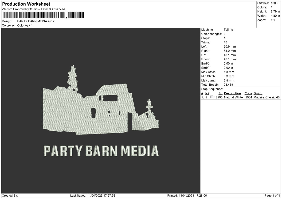 Party Barn Embroidery