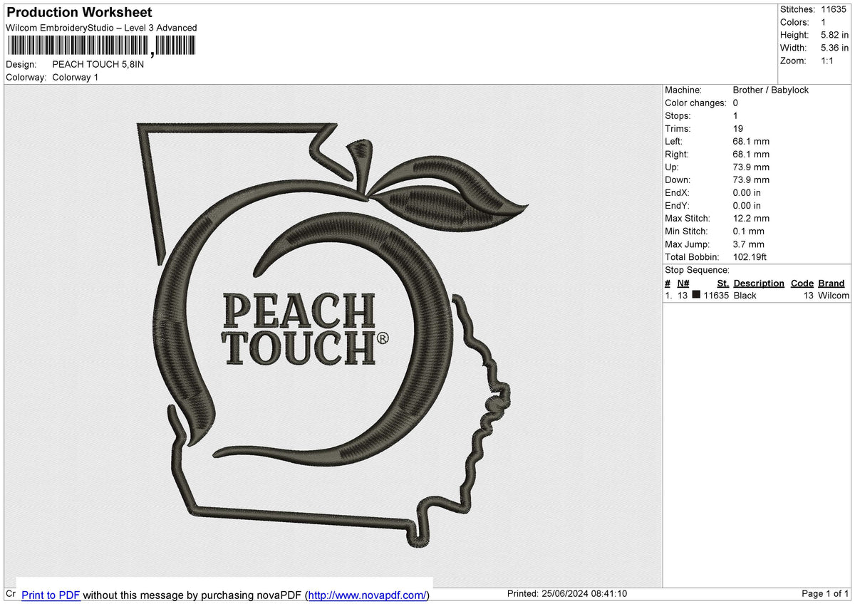 PEACH TOUCH Embroidery File 6 size