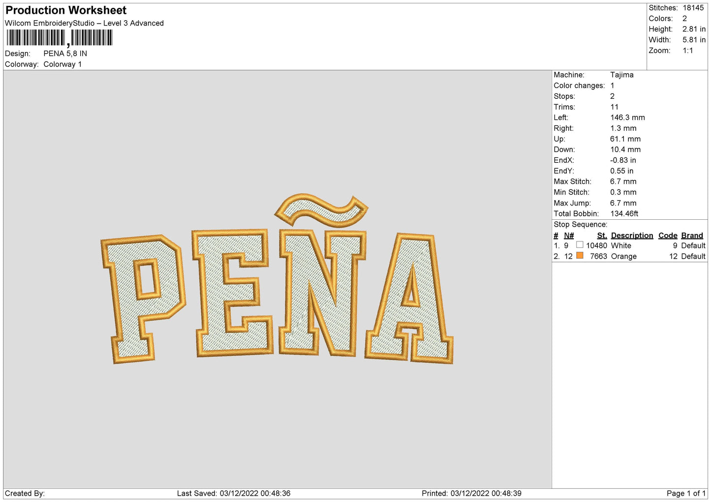 Pena Embroidery File 6 sizes