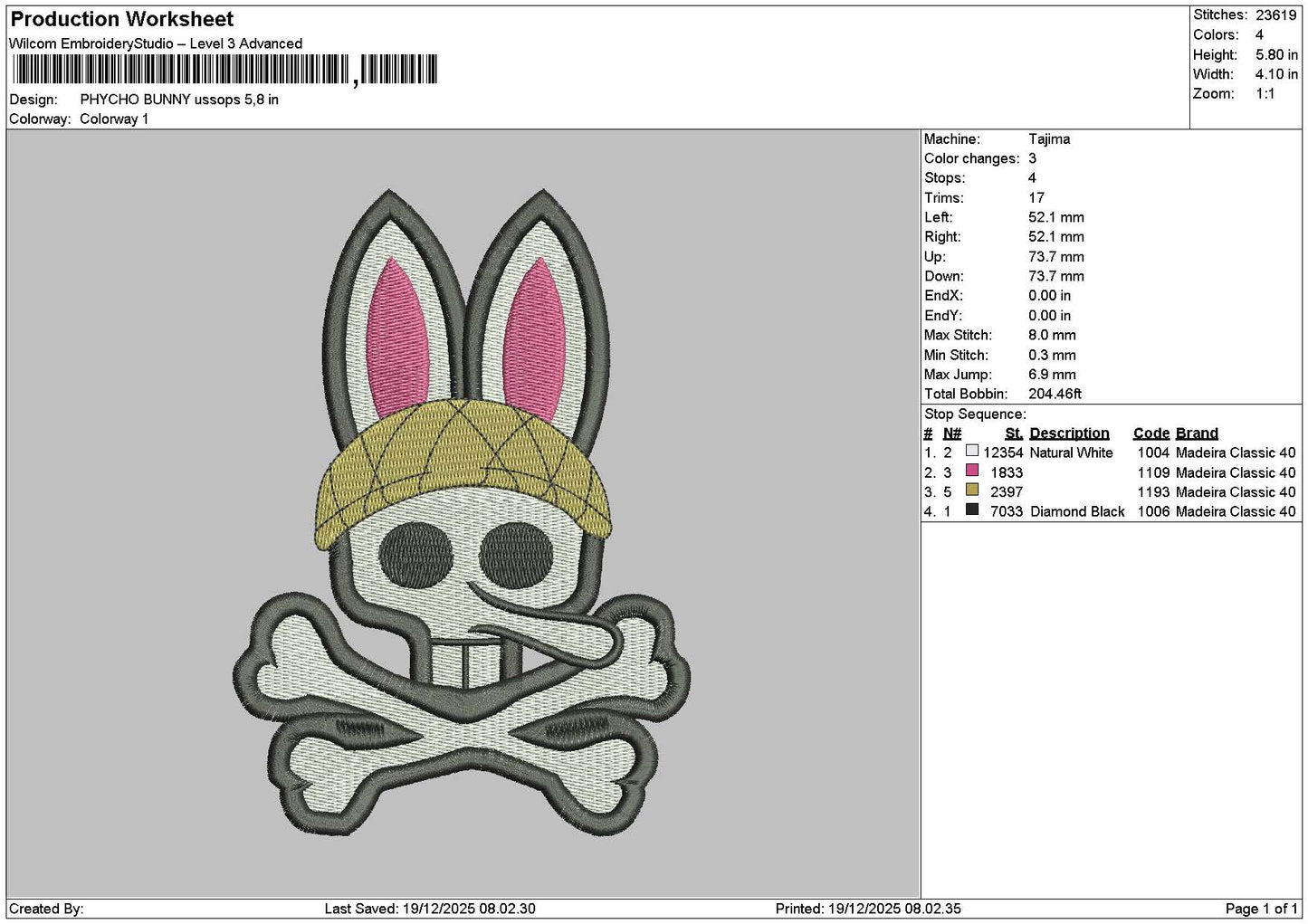 Bunny Skull Embroidery File 6 sizes