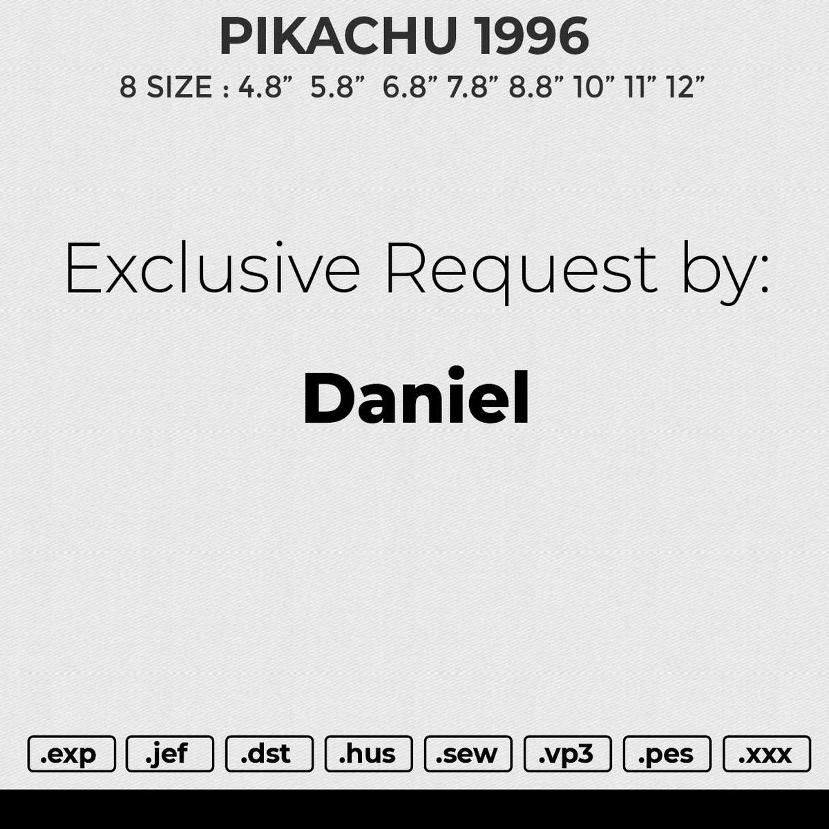 PIKACHU 1996 Embroidery File 8 size