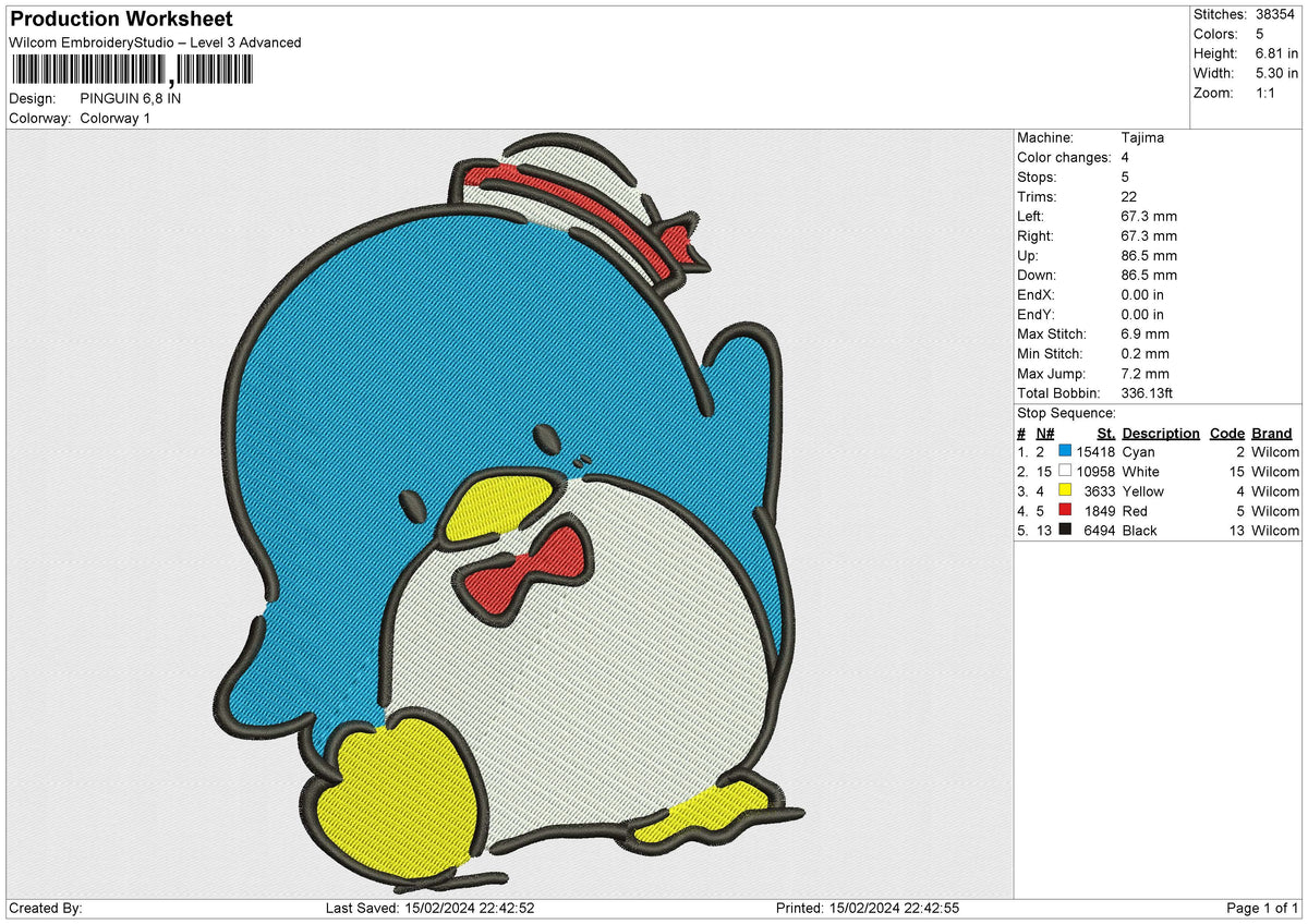 PINGUIN Embroidery File 6 size