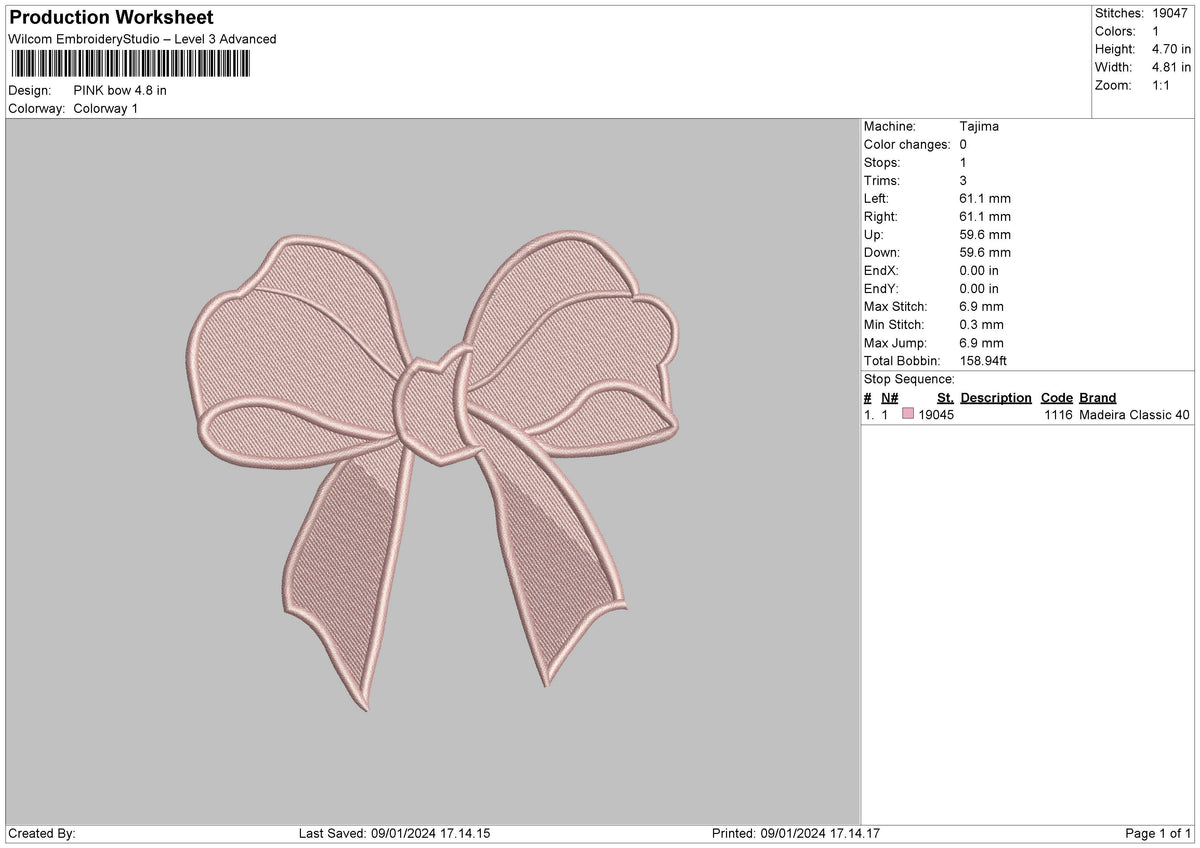 Pink Bow Embroidery File 6 sizes