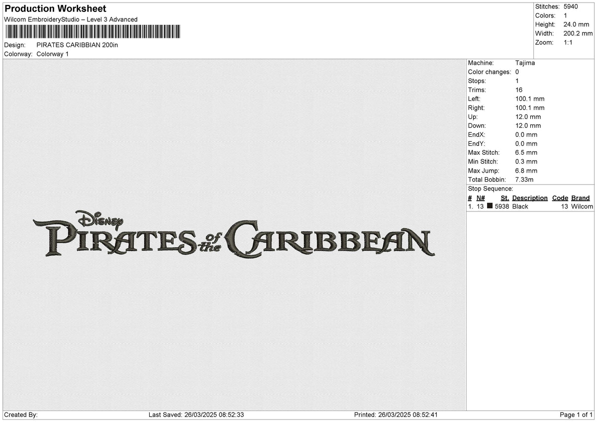 PIRATES CARIBBIAN Embroidery File 6 size