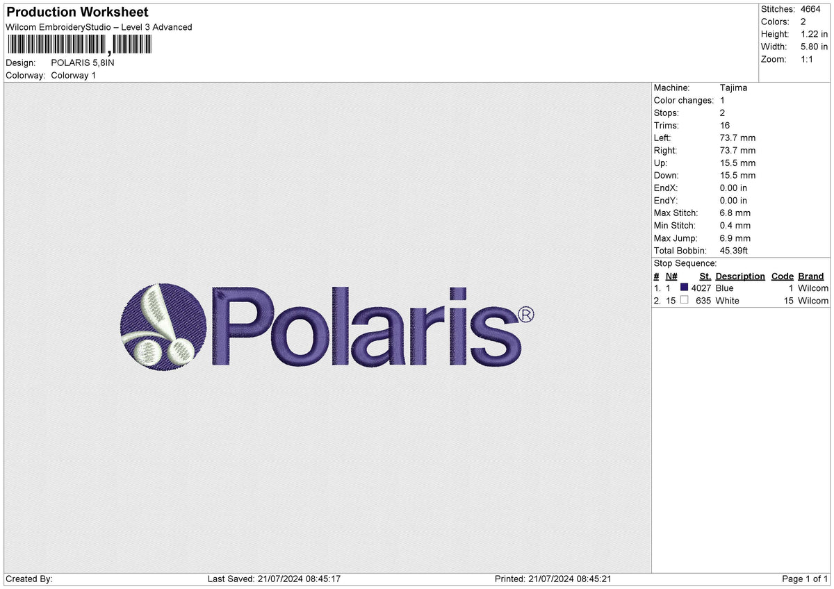 POLARIS Embroidery File 6 size
