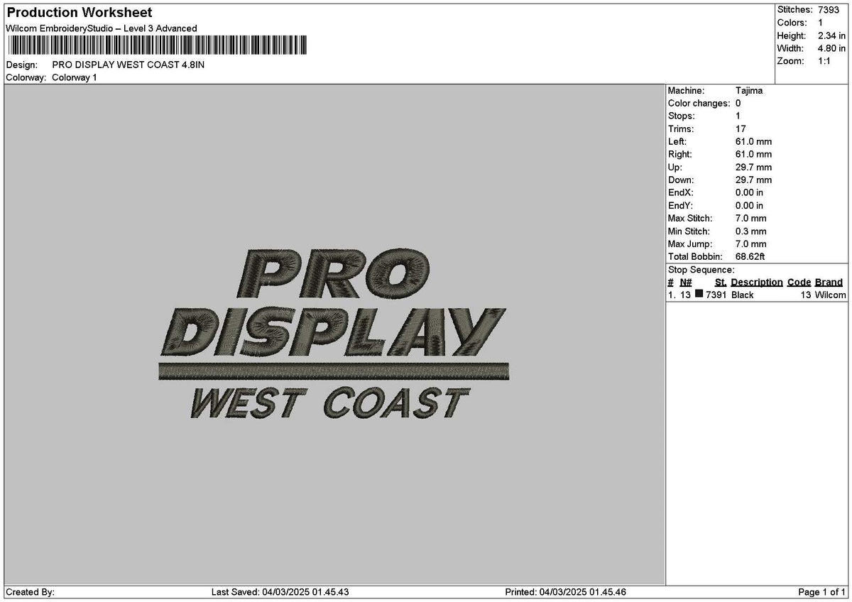 Prodisplaytext Embroidery File 6 sizes