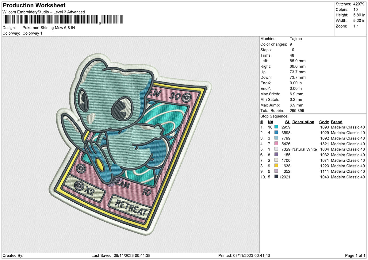 Pokemon Shining Mew Embroidery File 6 size