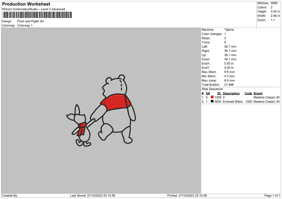 Poohpiglet Line Embroidery File 6 sizes