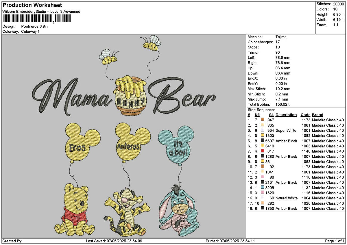 Pooh Eros Embroidery File 6 sizes