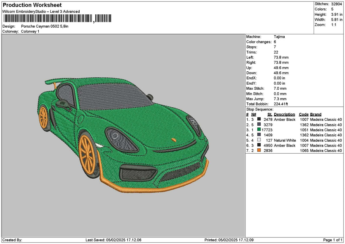 Green Car 0502 Embroidery File 6 sizes