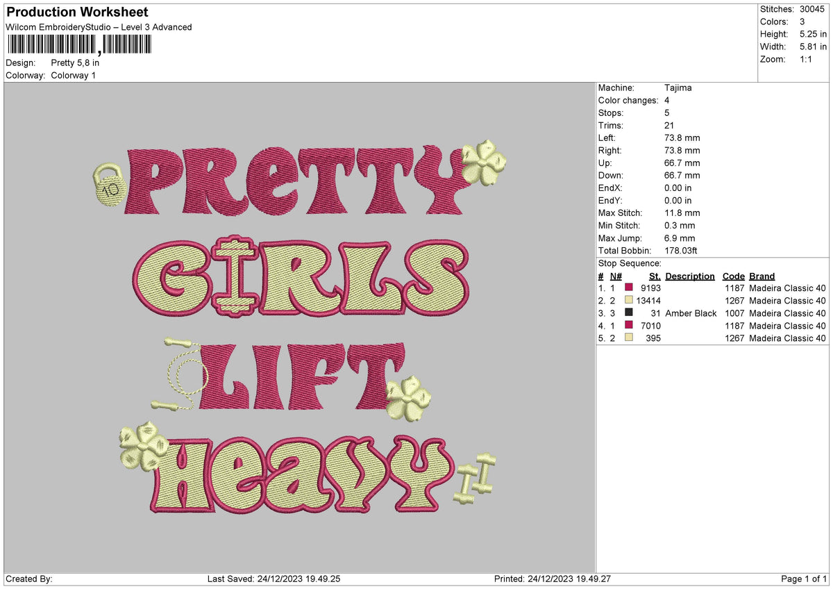 Pretty Text 2412 Embroidery File 6 sizes