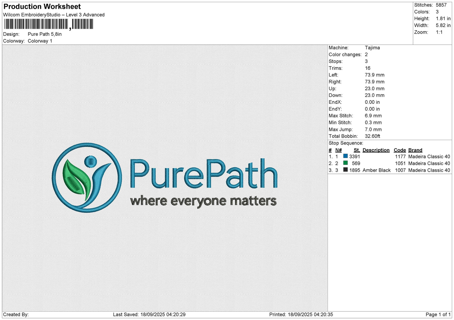 Pure Path Embroidery File 6 sizes