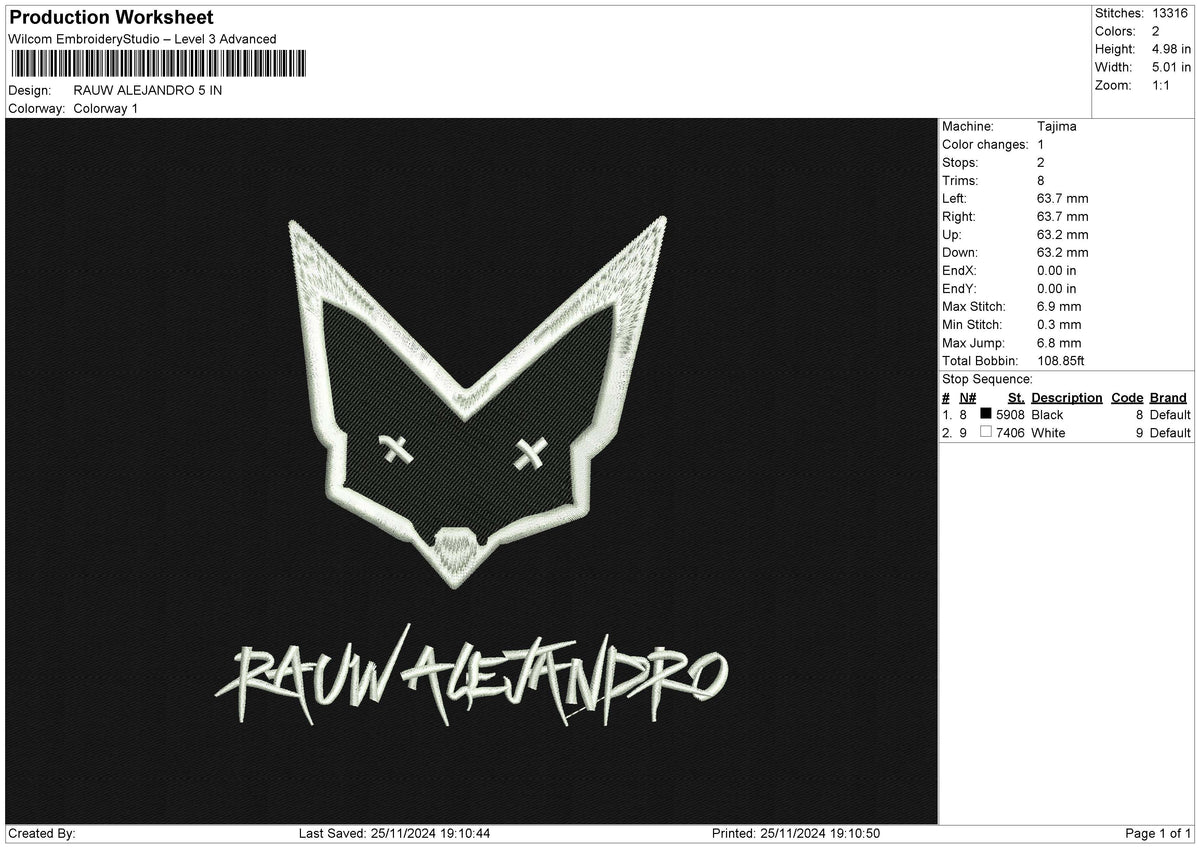 RAUW ALEJANDRO Embroidery File 6 size