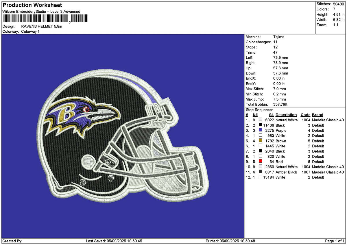 Helmet 0509 Embroidery File 6 sizes