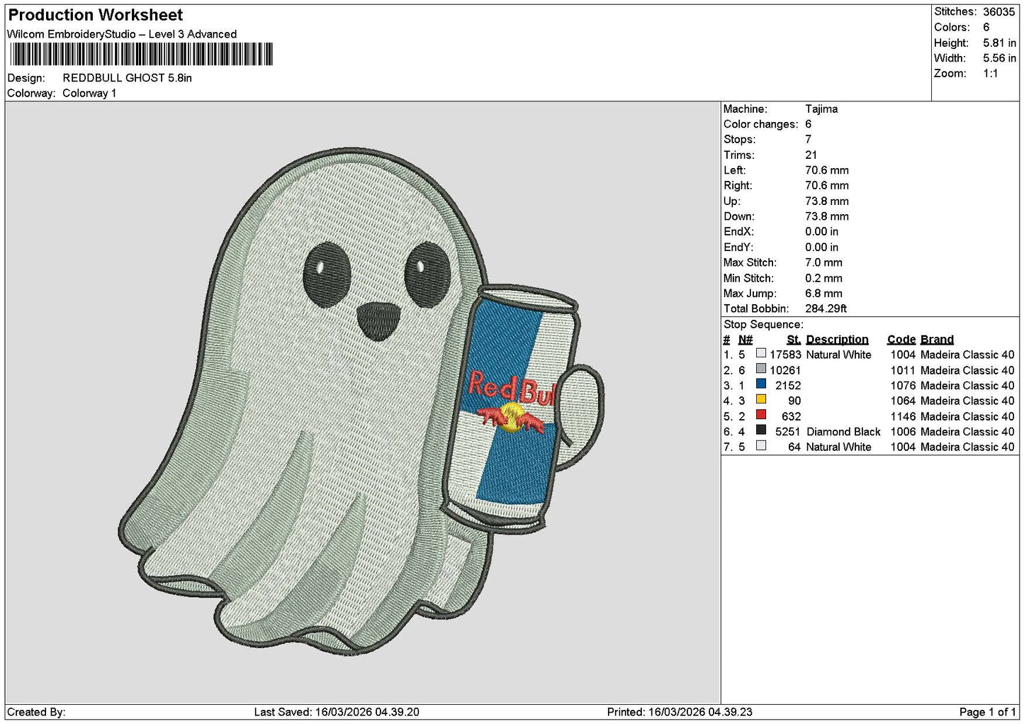 Redbull Ghost Embroidery File 6 sizes