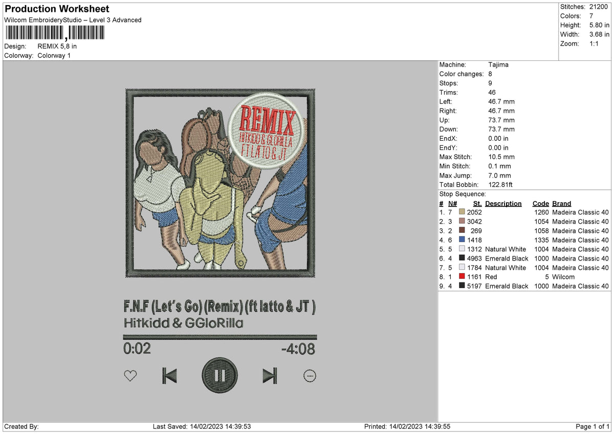 Player Song 02 Embroidery File 6 sizes