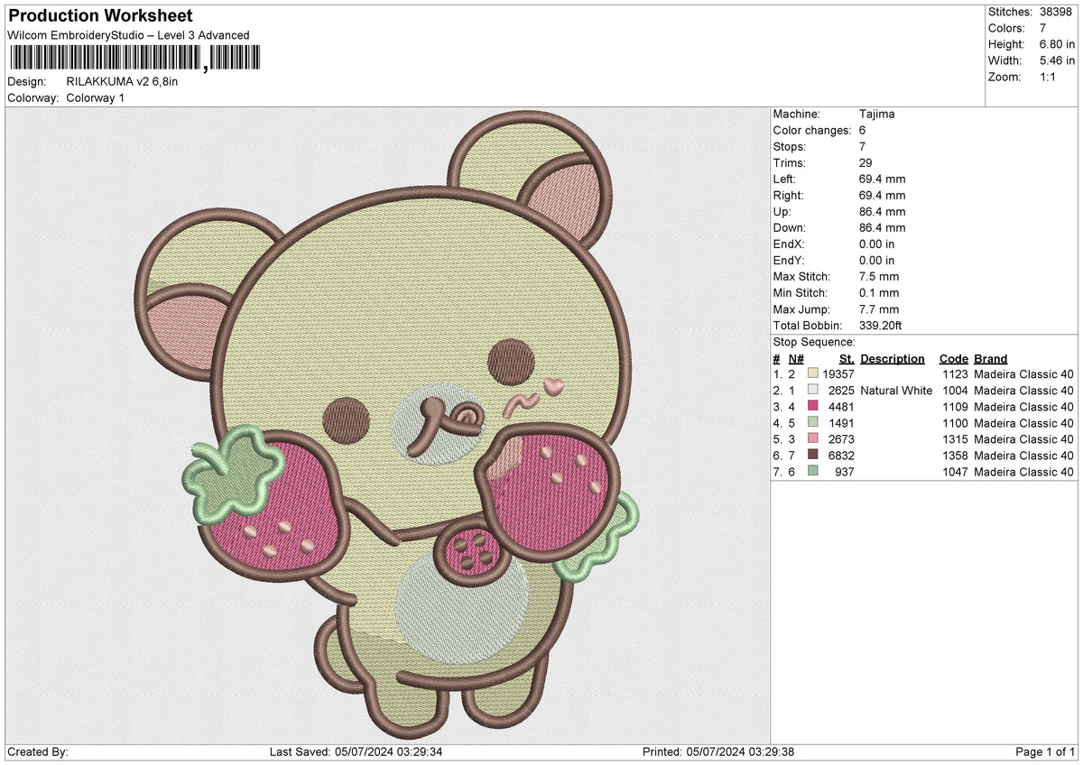 RILAKKUMA v2 Embroidery File 6 size