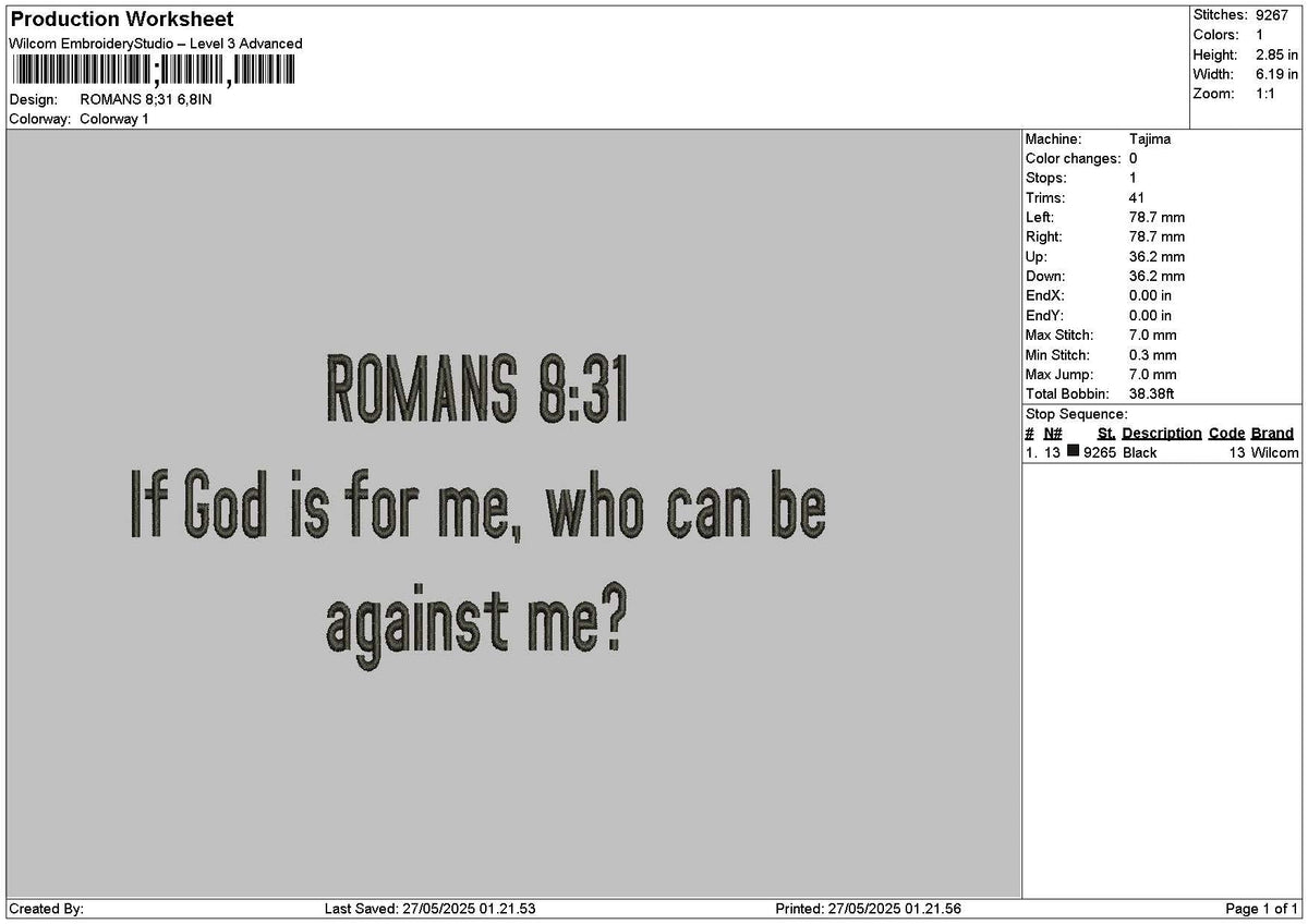 Romanstext 831 Embroidery File 6 sizes