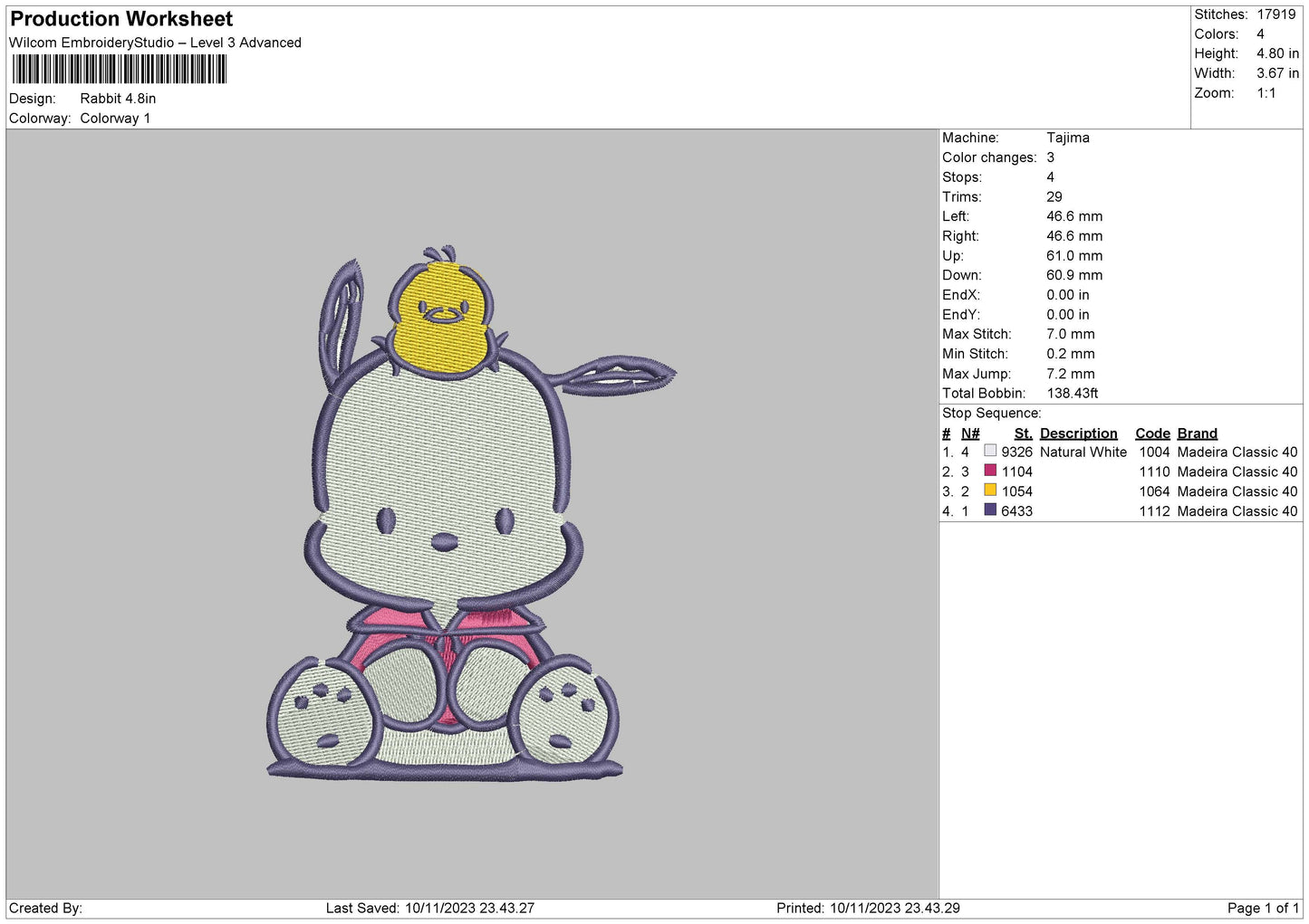Rabbit Embroidery File 6 sizes