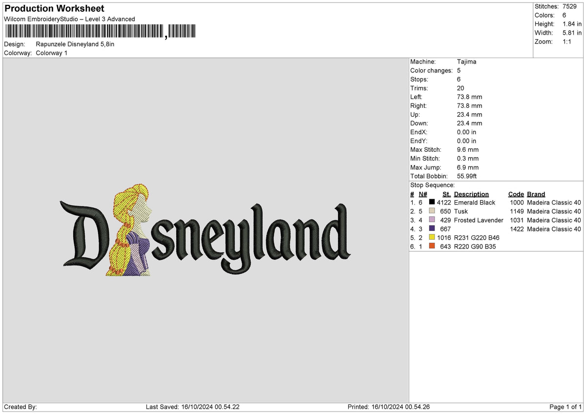 Dland Rapunzel Embroidery File 6 sizes