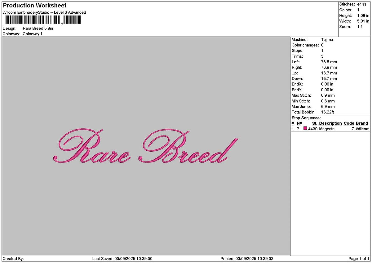 Raretext Embroidery File 6 sizes