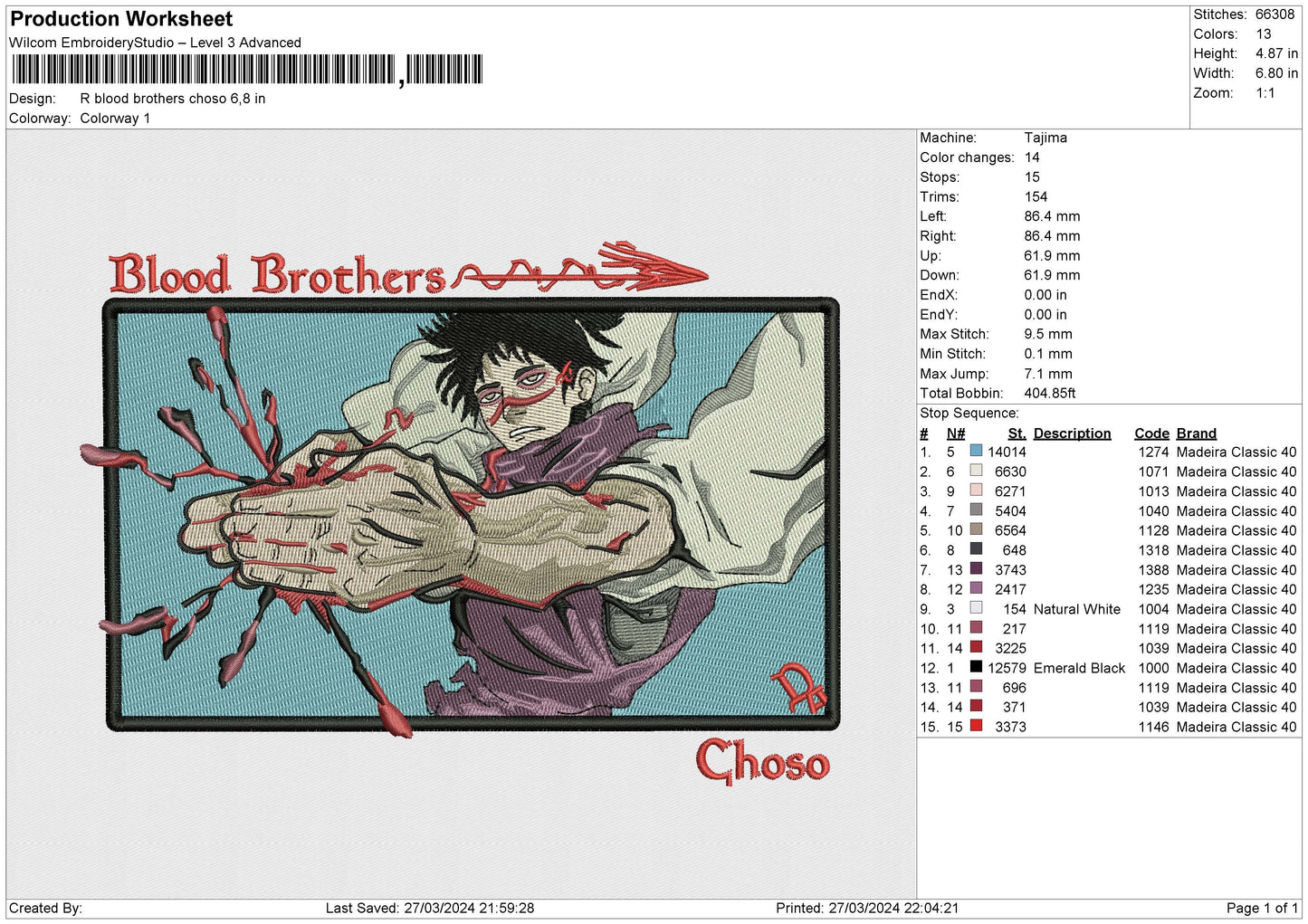 R blood brothers choso Embroidery File 6 sizes