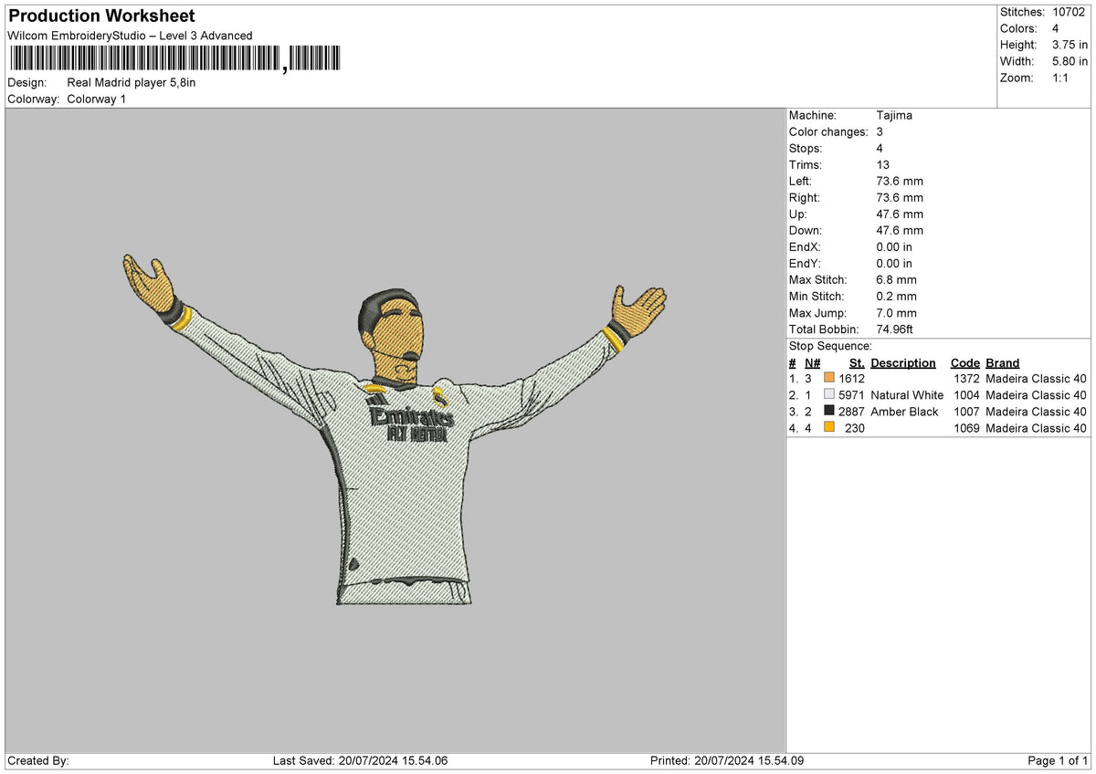 Player Madrid Embroidery File 6 size
