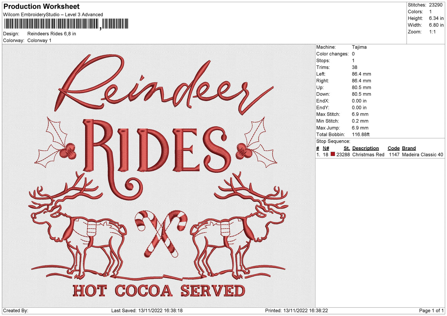 reindeers rides Embroidery