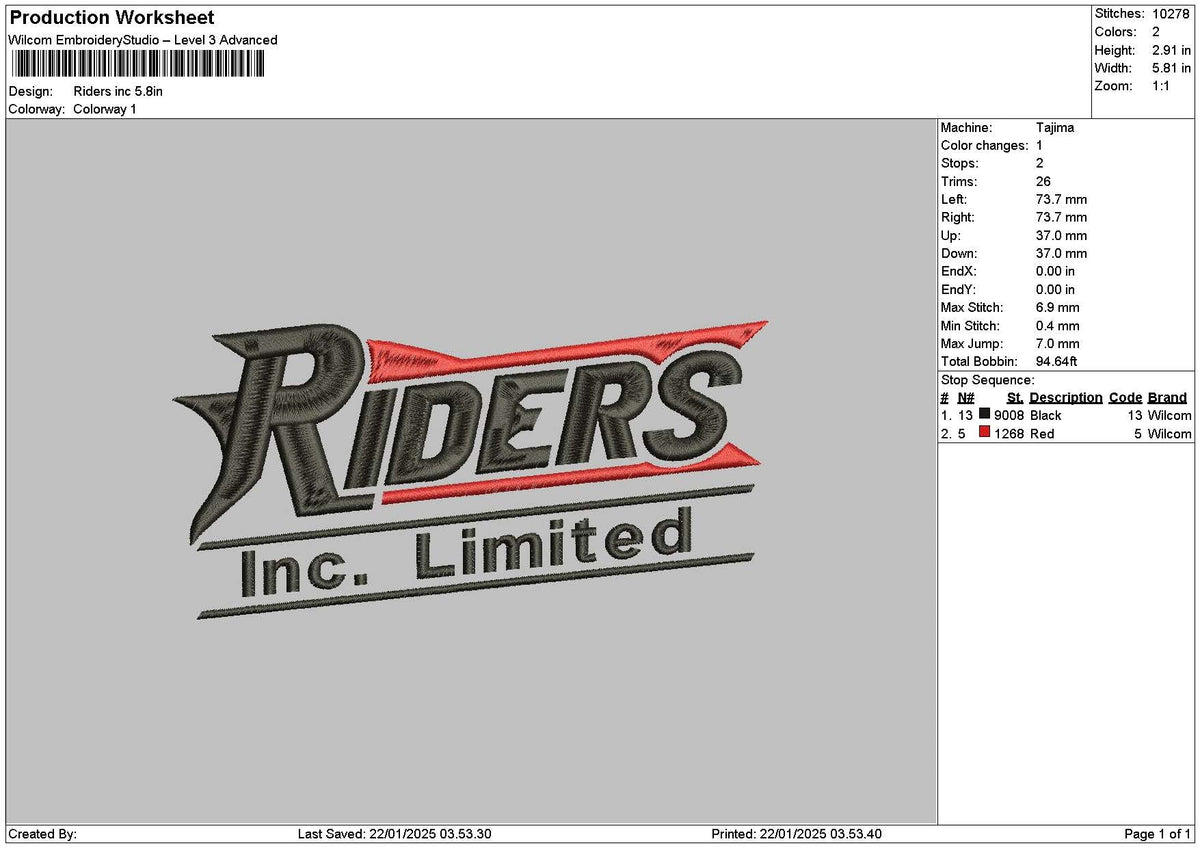 Riderstext2201 Embroidery File 6 sizes