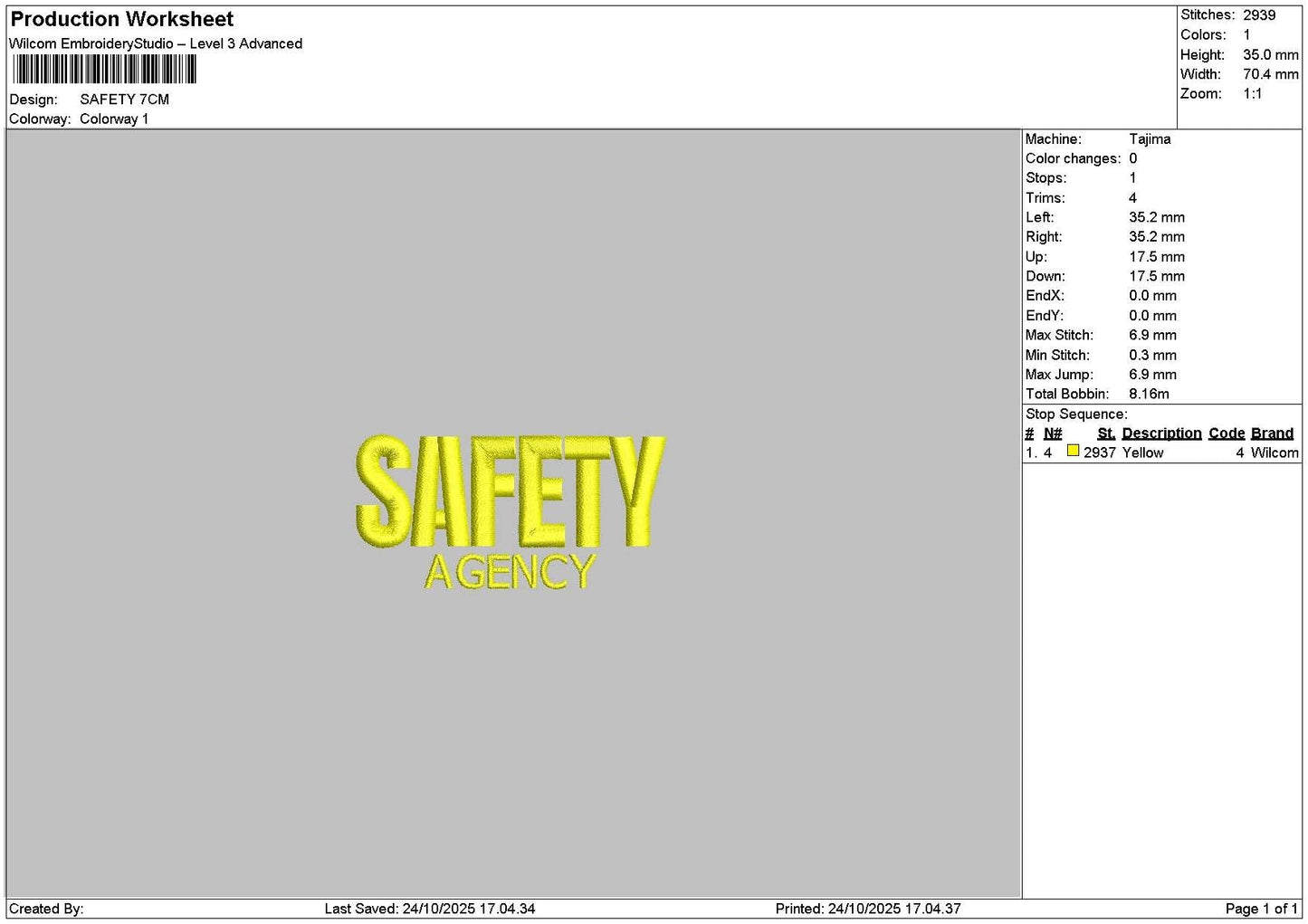 Safetytext Embroidery File 6 sizes