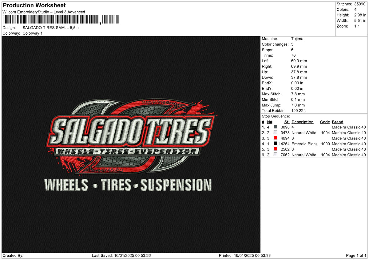 SALGADO TIRES SMALL Embroidery File 6 size