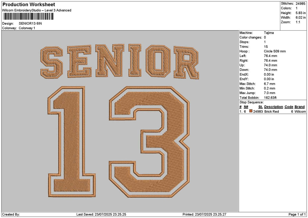 Senior13 Embroidery File 6 sizes
