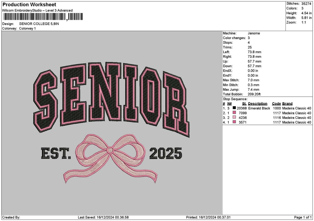 Seniortext1612 Embroidery File 6 sizes