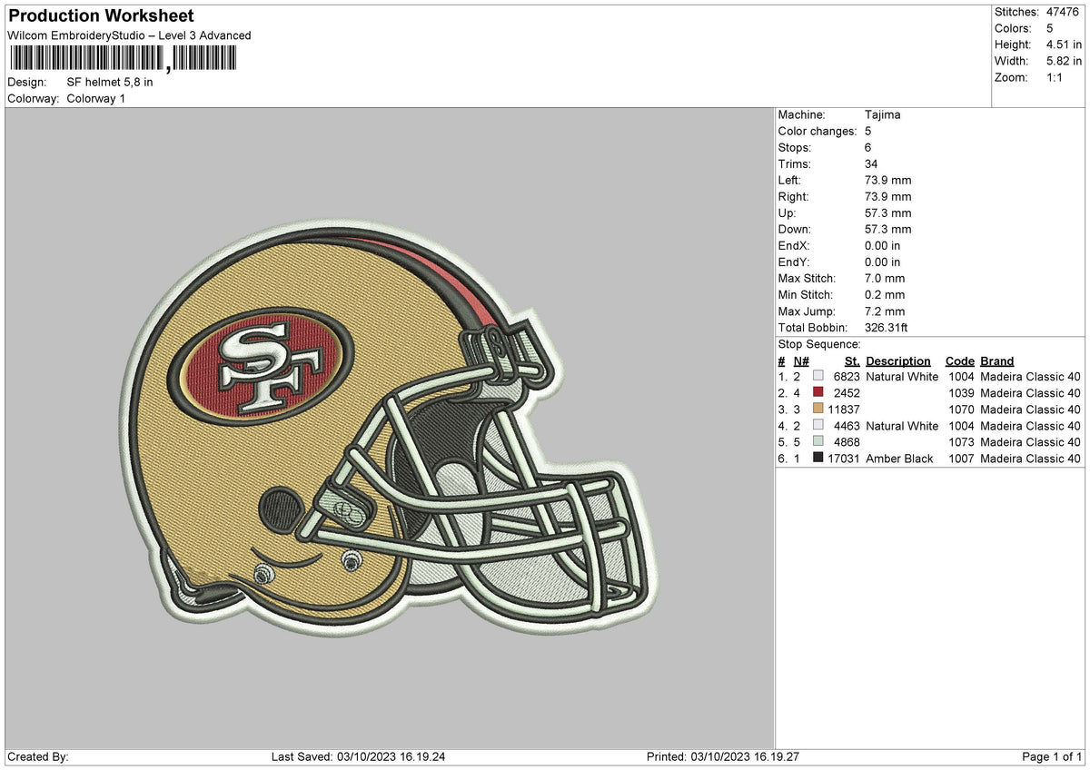 Sf Helmet Embroidery File 6 sizes