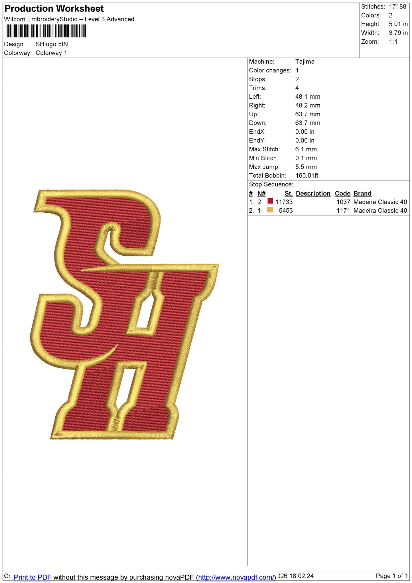 SHlogo Embroidery File 6 size