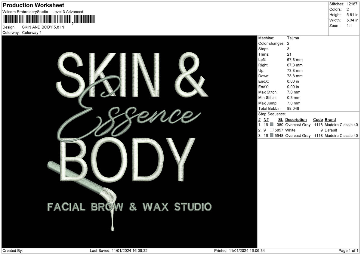 Skinbody Embroidery File 6 sizes