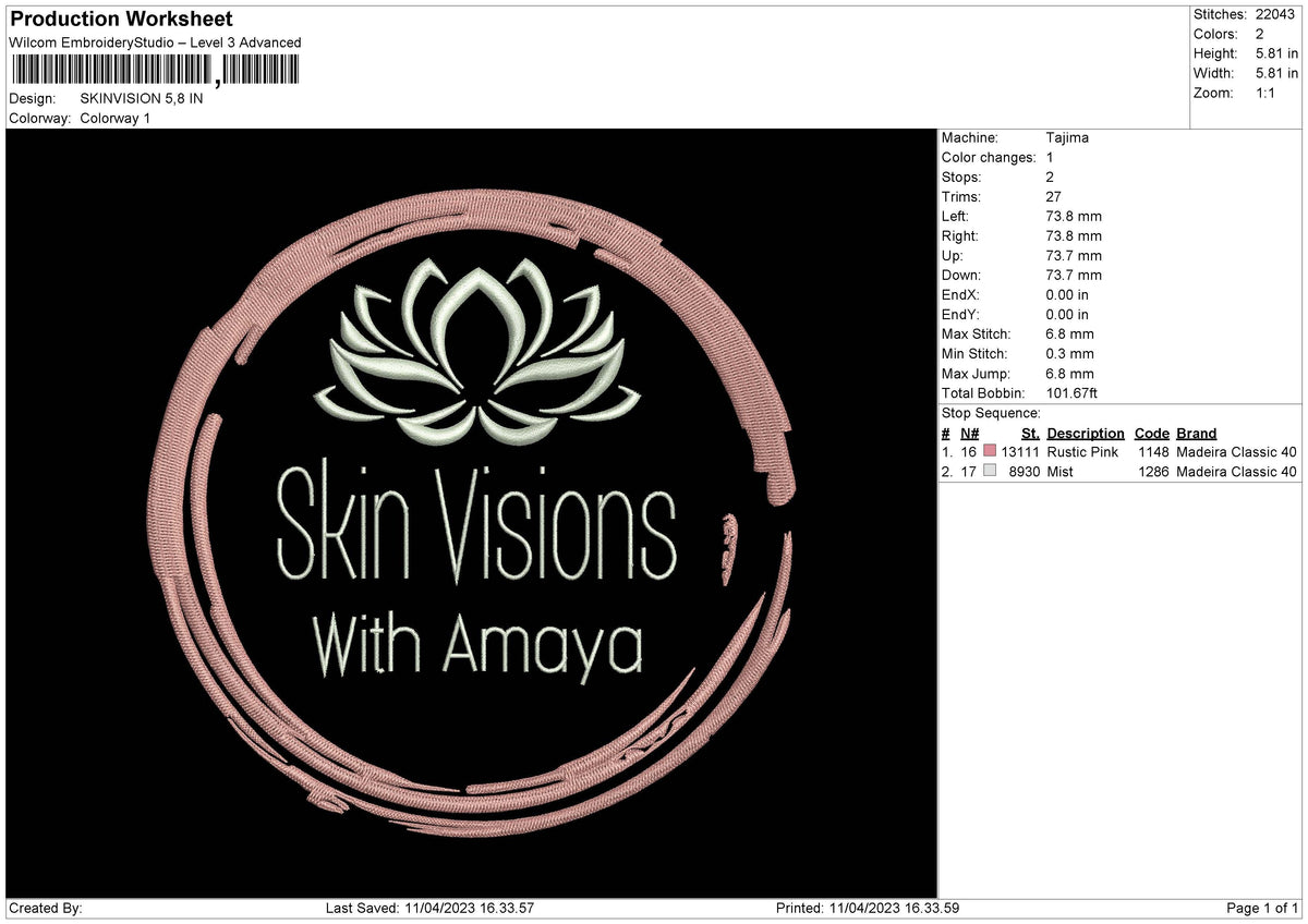 Skinvision Embroidery File 6 sizes