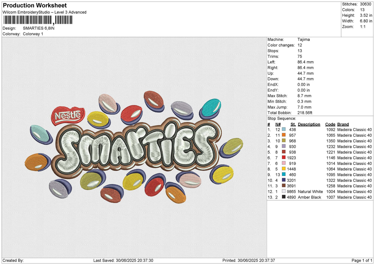 SMARTIES Embroidery File 6 size