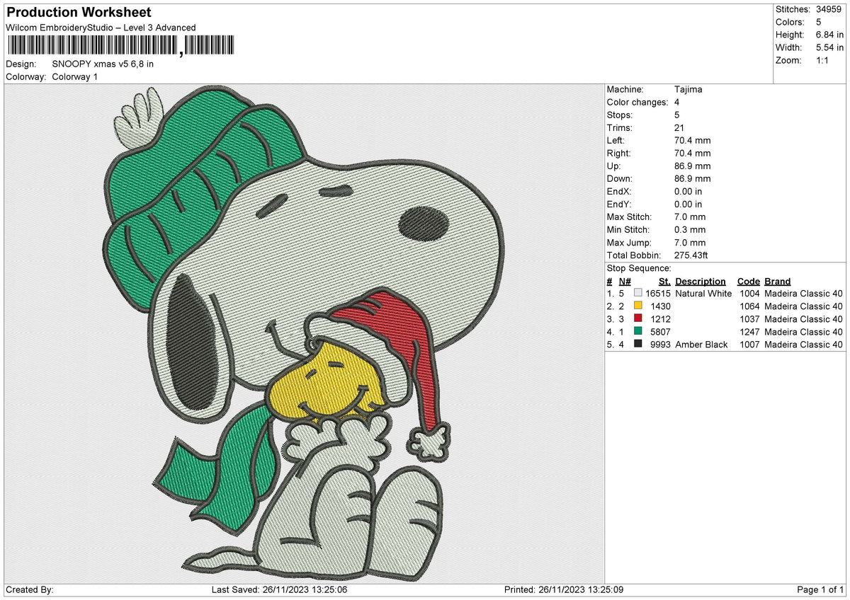 SNOOPY xmas v5 Embroidery File 6 size