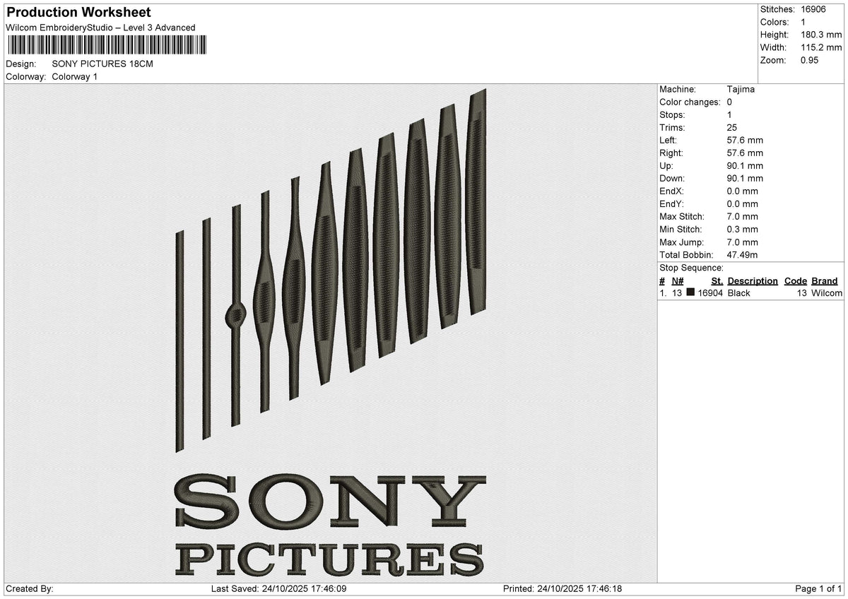 SONY PICTURES Embroidery File 6 size