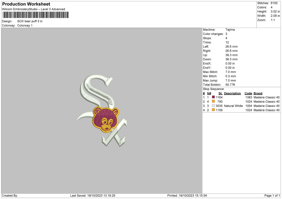 S Bear Puff Embroidery File 6 sizes