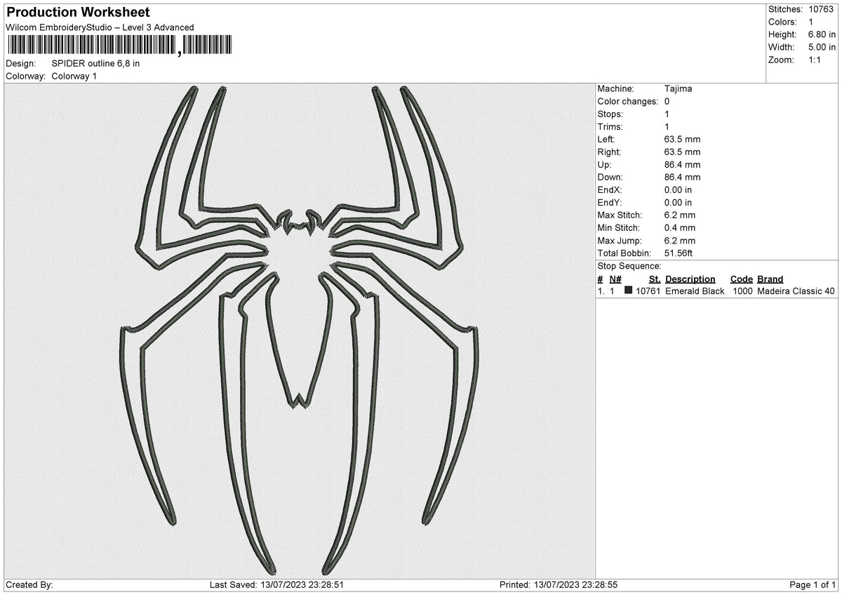 SPIDER outline Embroidery File 4 sizes