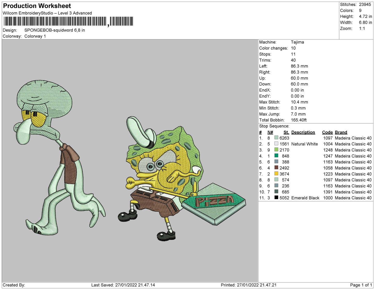 Spongebob Squidword Embroidery