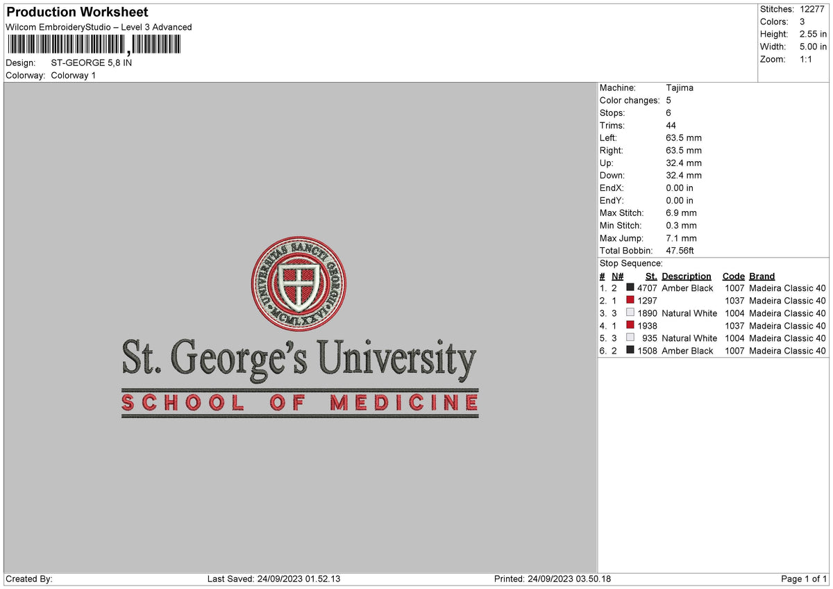 St George Embroidery File 6 sizes